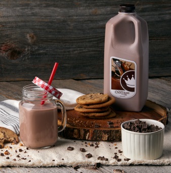 Fresh Royal Crest Chocolate Milk and Cookies on a table.